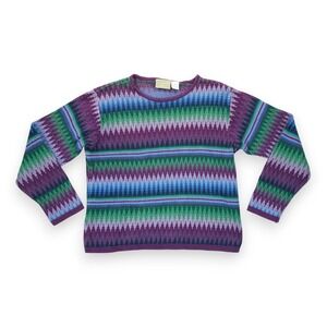 Vintage 90s Liz Claiborne Women's Striped‎ Geometric Crewneck Sweater  Large